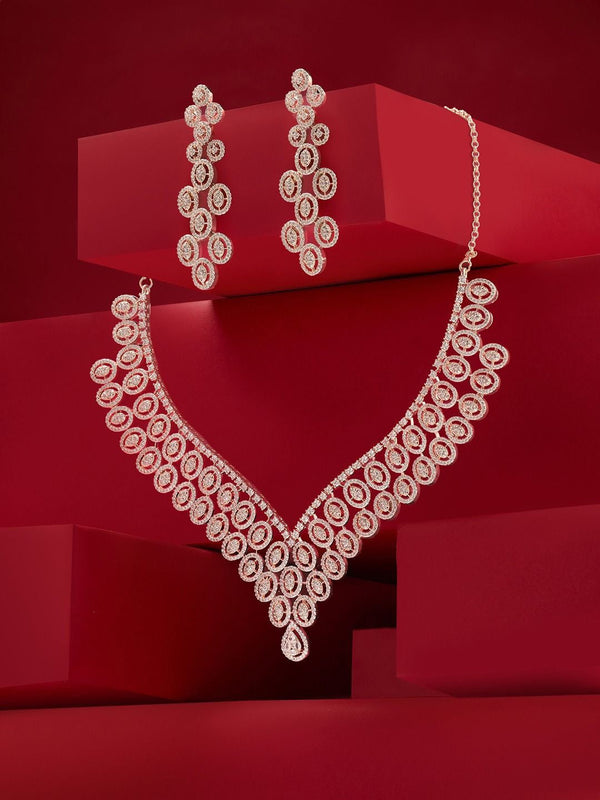 Rose Gold-Plated Cubic Zirconia Studded Jewellery Set