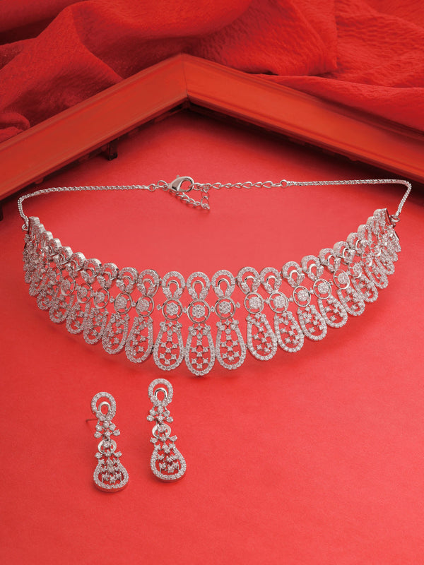 Silver Tone Cubic Zirconia Contemporary Jewellery Set
