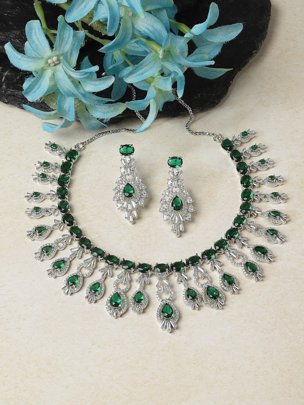 Rhodium-Plated AD-Studded Jewellery Set