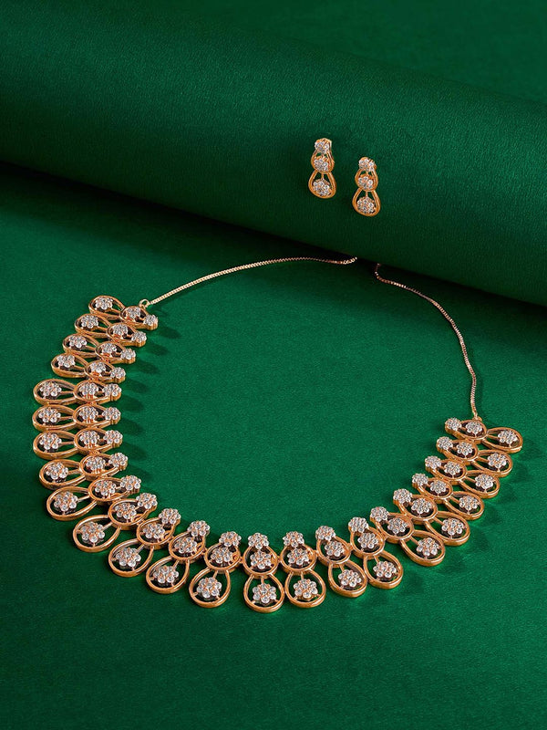 Divine Dazzle Cz Stones Rose Gold Plated Necklace Set