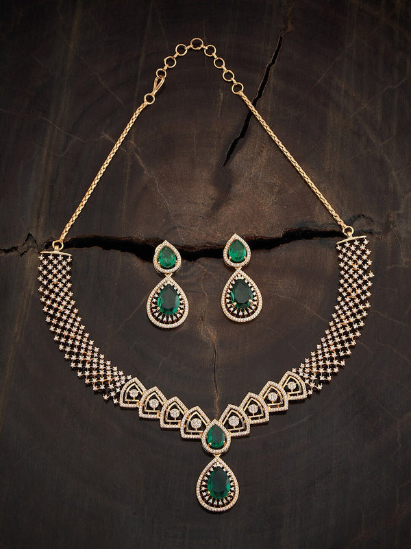 Gold Plated Cubic Zirconia Studded Necklace & Earrings
