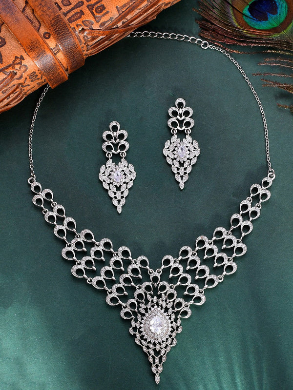 Rhodium-Plated CZ-Studded Jewellery Set