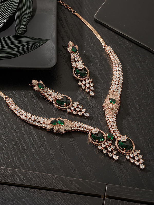 Rose Gold-Plated Cubic Zirconia Studded Jewellery Set
