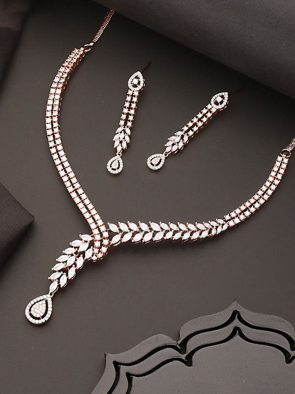 Rose Gold-Plated American Diamond-Studded Jewellery Set