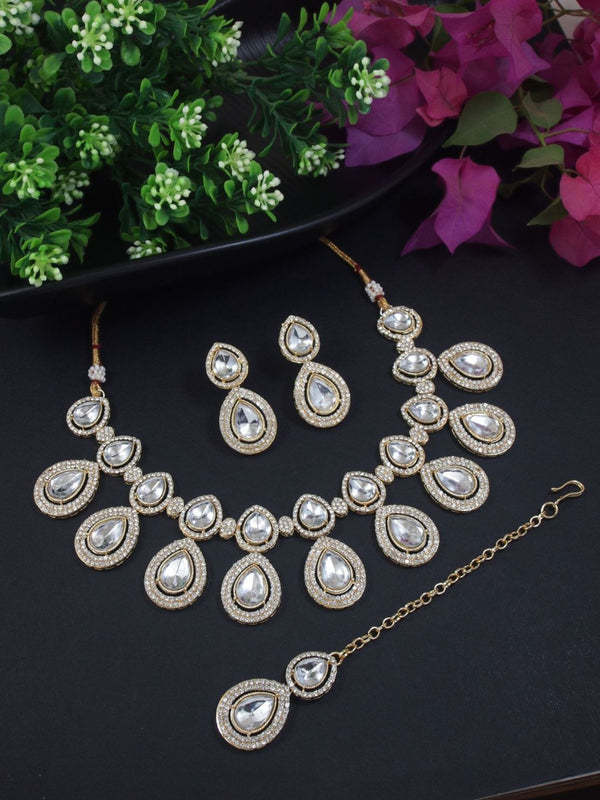 Gold Plated Traditional Kundan Stone Choker Necklace Jewellery Set