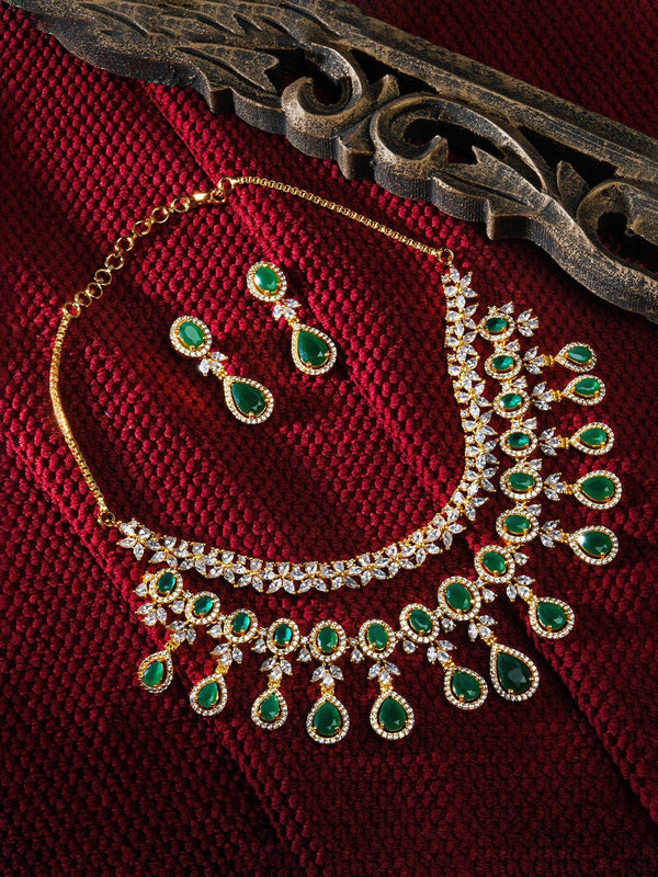 Gold-Plated American Diamond Studded & Stone Beaded Layered Jewellery Set