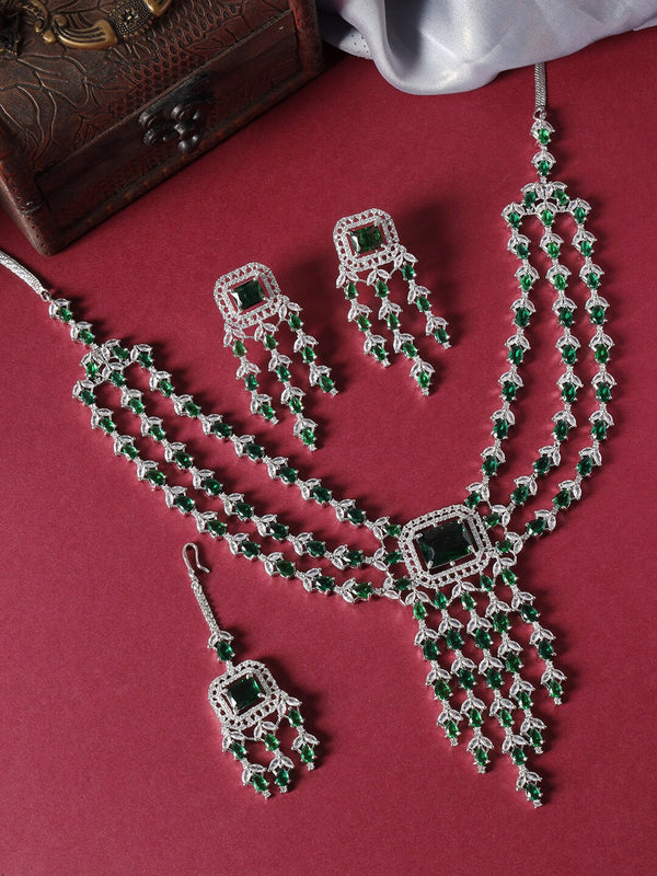 Silver Plated American Diamond Necklace and Earrings