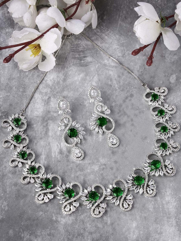 Silver Plated CZ Studded Jewellery Set