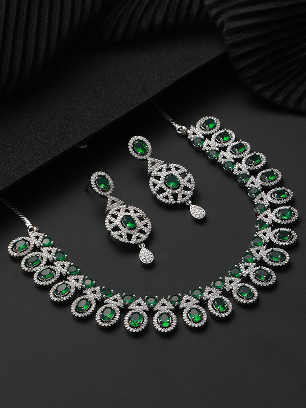 Silver-Plated American Diamond-studded Jewellery Set