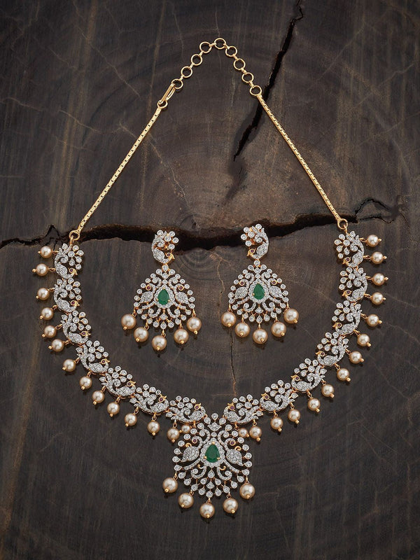 Gold-Plated Zircon Studded Party Jewellery Set