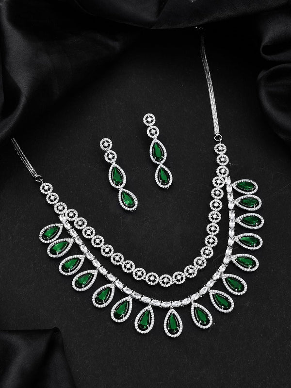 Sparkling Essentials Emerald Cascade Layered American Diamond Necklace Set
